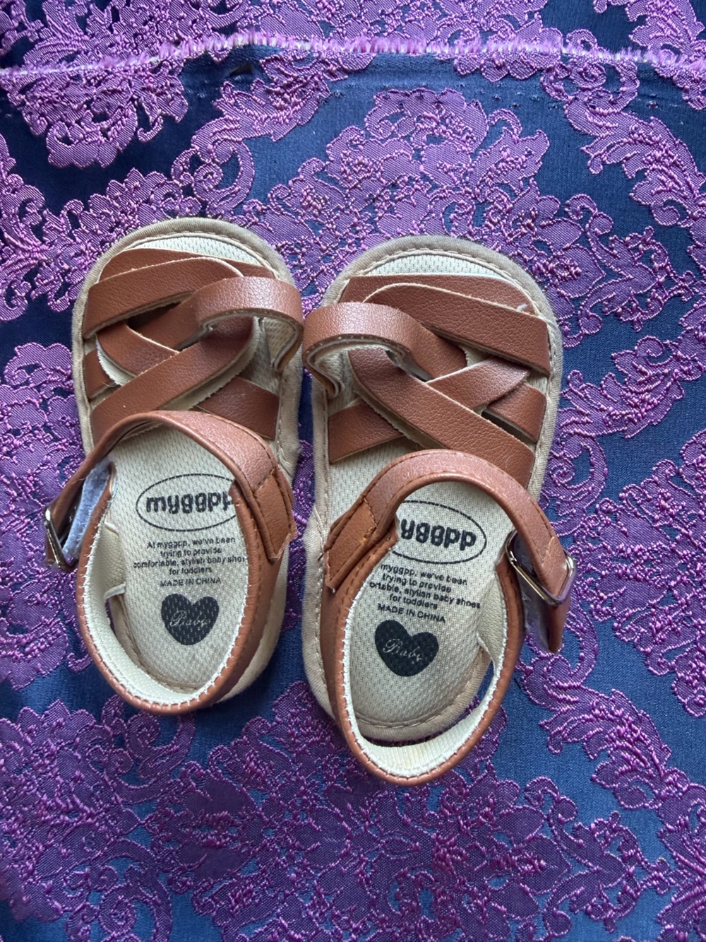 Kids Tan Woven Strap Sandals with Adjustable Buckle - never worn